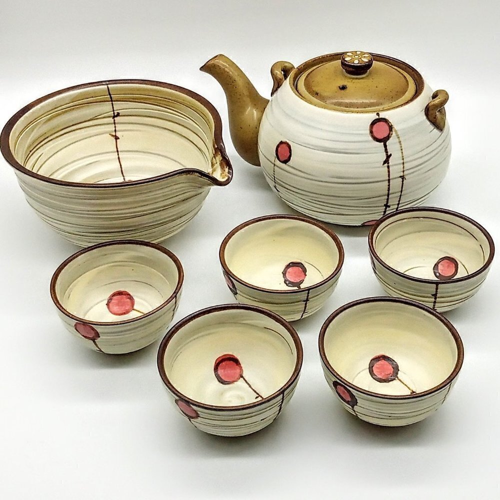 Handmade Korean Chulhwa Buncheong Cherry Ceramic Tea Set